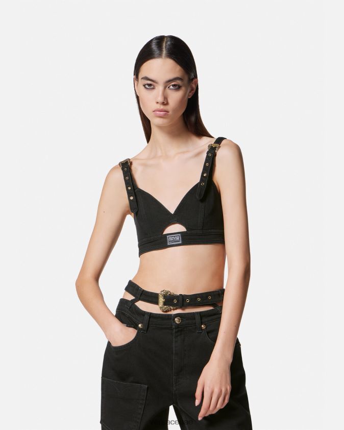 نحيف بلوزة جينز قصيرة بإبزيم باروكي Versace أسود 0FVD2J2145 ملابس