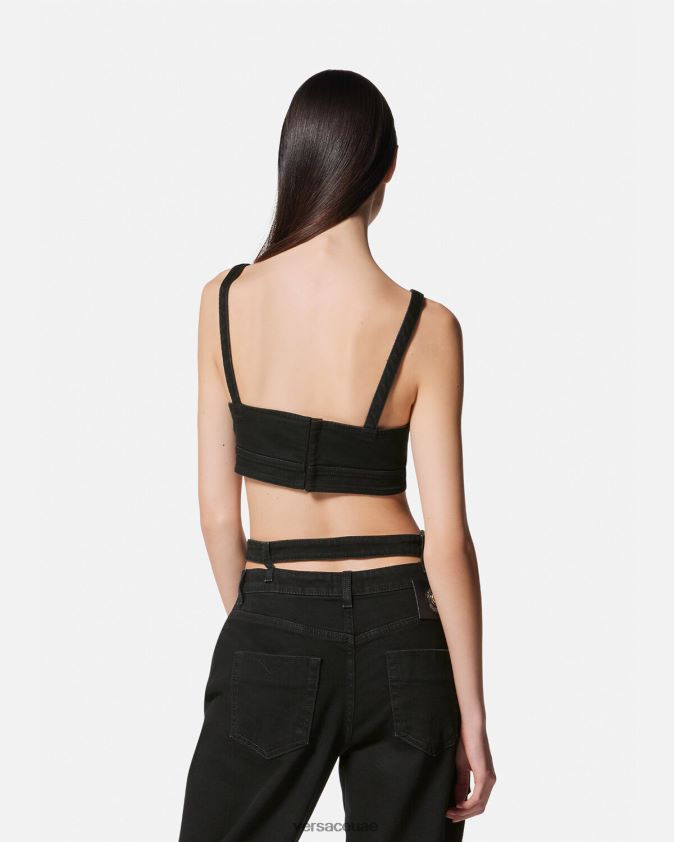 نحيف بلوزة جينز قصيرة بإبزيم باروكي Versace أسود 0FVD2J2145 ملابس