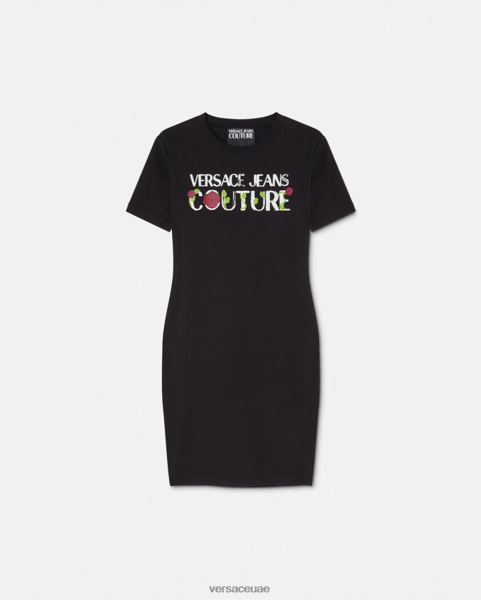 نحيف فستان تي شيرت بشعار الورود Versace أسود 0FVD2J2157 ملابس