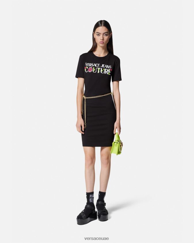 نحيف فستان تي شيرت بشعار الورود Versace أسود 0FVD2J2157 ملابس