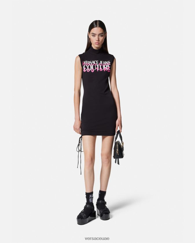 نحيف فستان ميني برباط وشعار الماركة Versace أسود 0FVD2J2158 ملابس