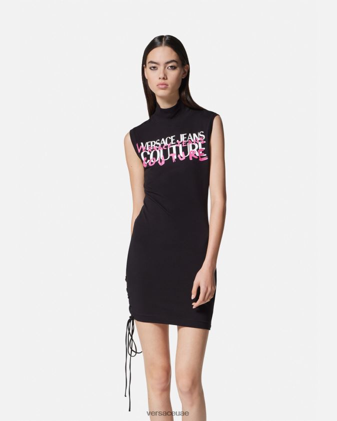 نحيف فستان ميني برباط وشعار الماركة Versace أسود 0FVD2J2158 ملابس