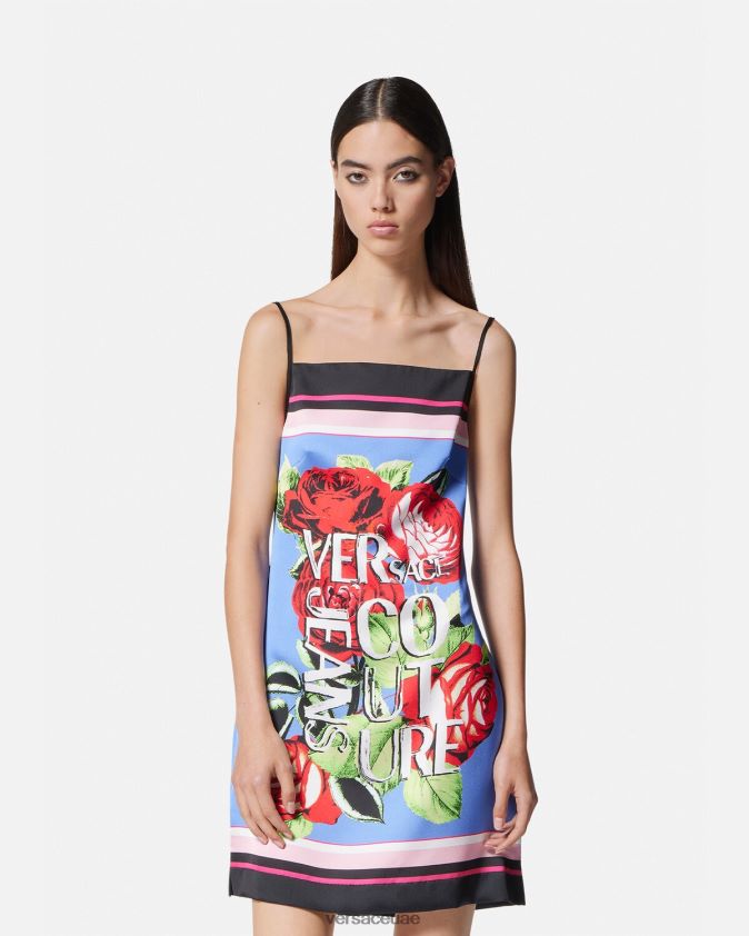 نحيف فستان صغير بالورود Versace أزرق فاتح 0FVD2J2159 ملابس