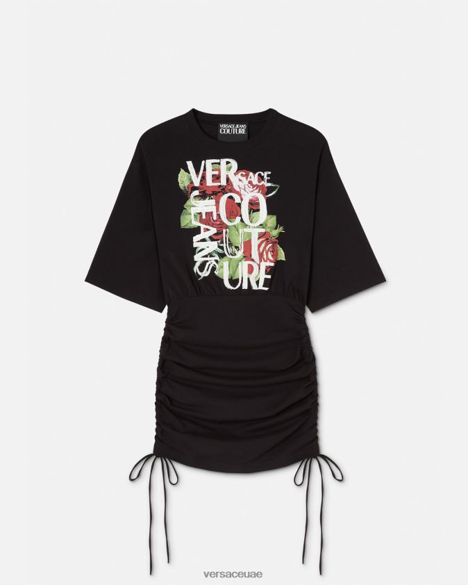 نحيف فستان تي شيرت برباط وشعار الماركة Versace أسود 0FVD2J2161 ملابس