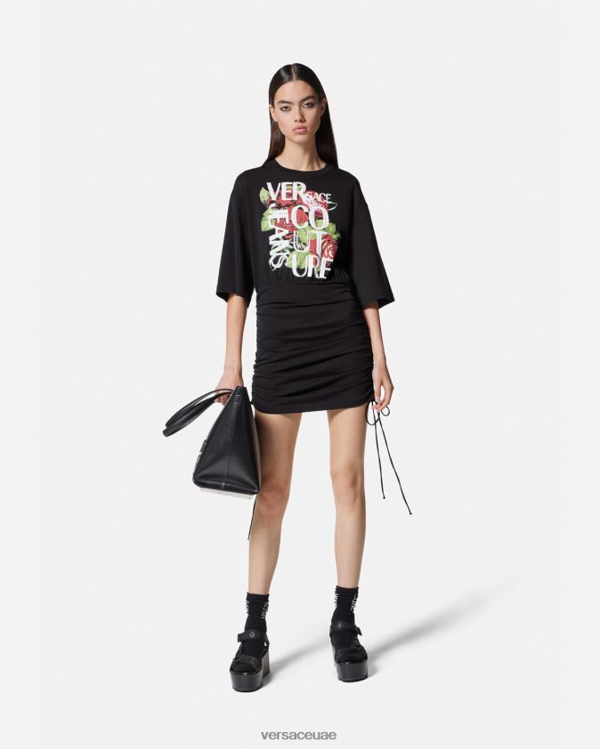 نحيف فستان تي شيرت برباط وشعار الماركة Versace أسود 0FVD2J2161 ملابس