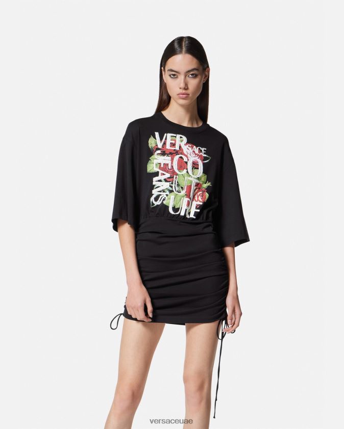 نحيف فستان تي شيرت برباط وشعار الماركة Versace أسود 0FVD2J2161 ملابس