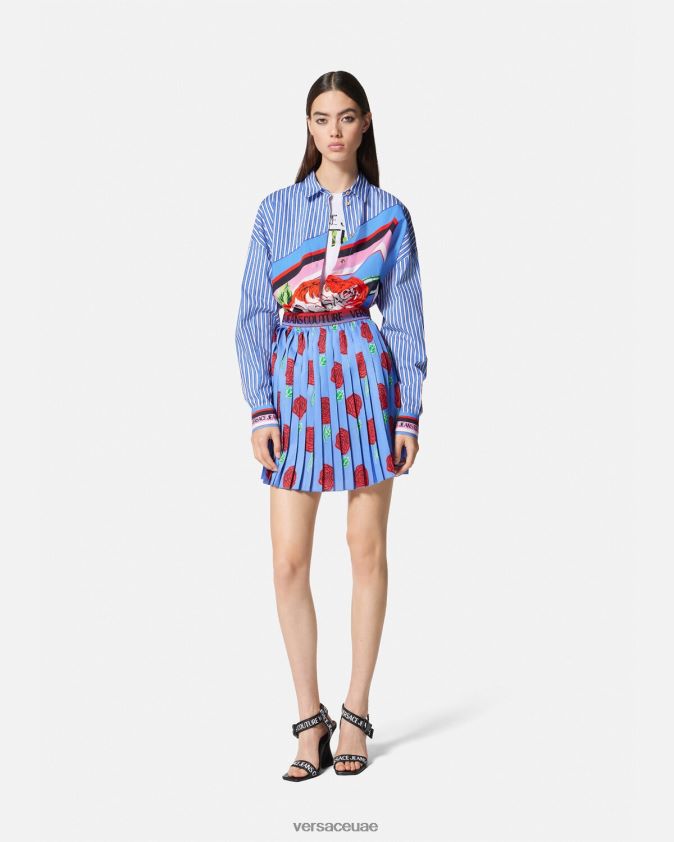 نحيف قميص مخطط بالورود Versace أزرق فاتح 0FVD2J2164 ملابس