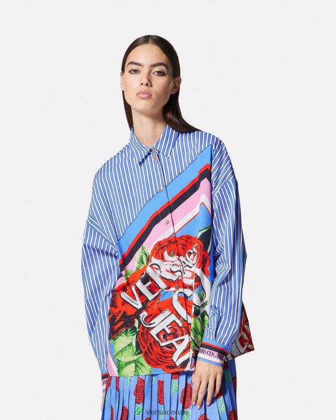 نحيف قميص مخطط بالورود Versace أزرق فاتح 0FVD2J2164 ملابس