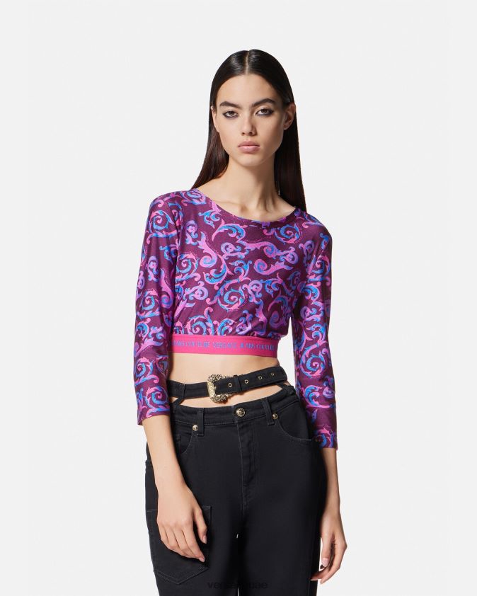نحيف رسم أعلى المحاصيل تصميم الأزياء الراقية Versace البنفسجي 0FVD2J2166 ملابس