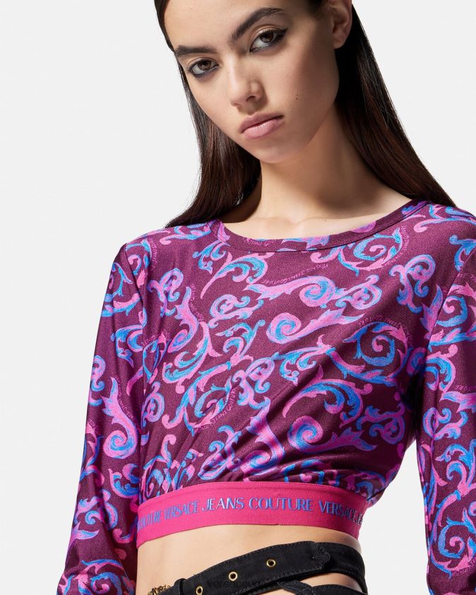 نحيف رسم أعلى المحاصيل تصميم الأزياء الراقية Versace البنفسجي 0FVD2J2166 ملابس