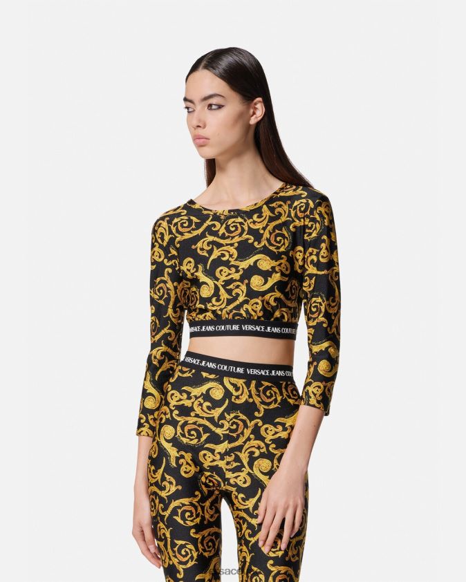 نحيف رسم أعلى المحاصيل تصميم الأزياء الراقية Versace الذهب الأسود 0FVD2J2167 ملابس
