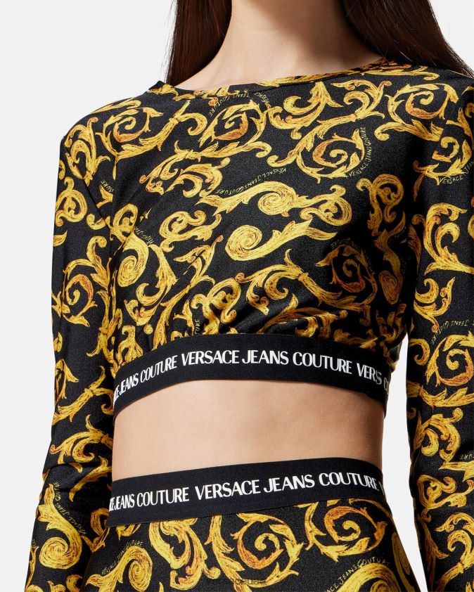 نحيف رسم أعلى المحاصيل تصميم الأزياء الراقية Versace الذهب الأسود 0FVD2J2167 ملابس