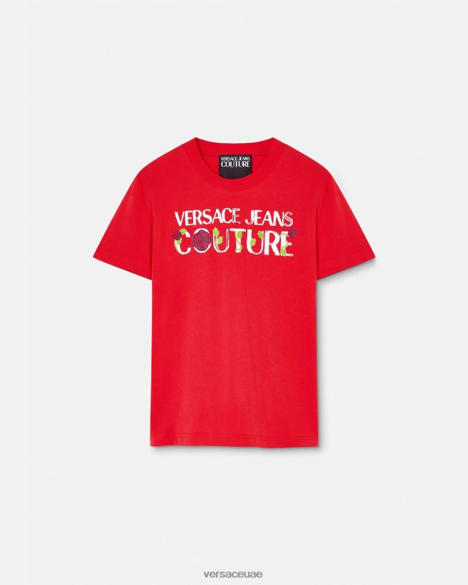 نحيف تي شيرت بشعار الورود Versace البرتقالي 0FVD2J2168 ملابس