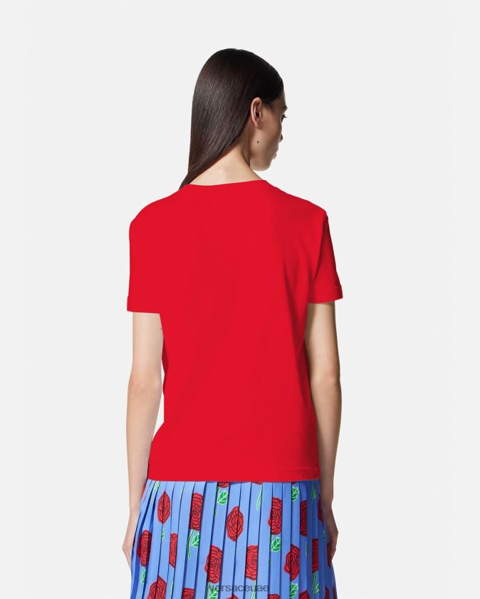 نحيف تي شيرت بشعار الورود Versace البرتقالي 0FVD2J2168 ملابس