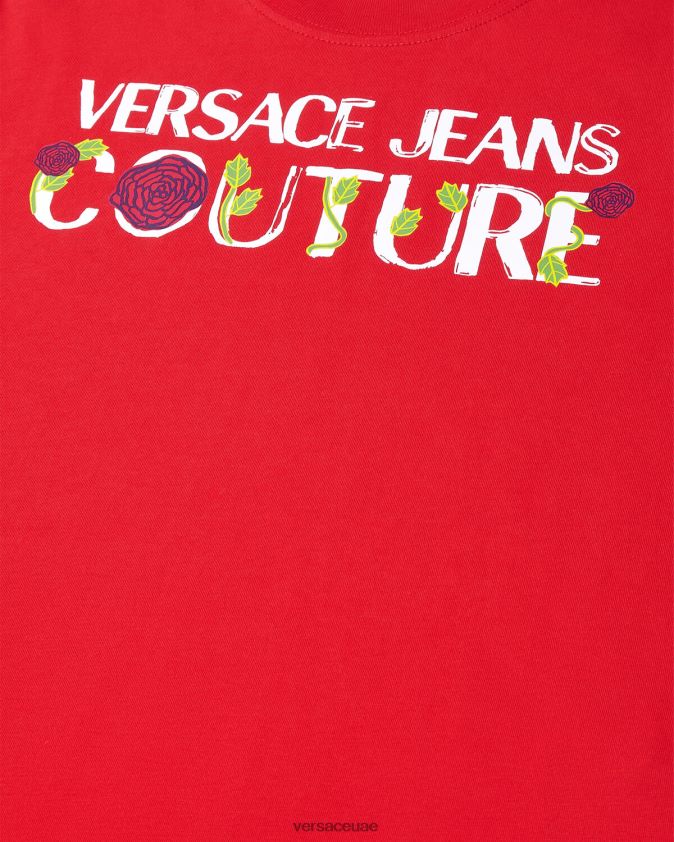 نحيف تي شيرت بشعار الورود Versace البرتقالي 0FVD2J2168 ملابس