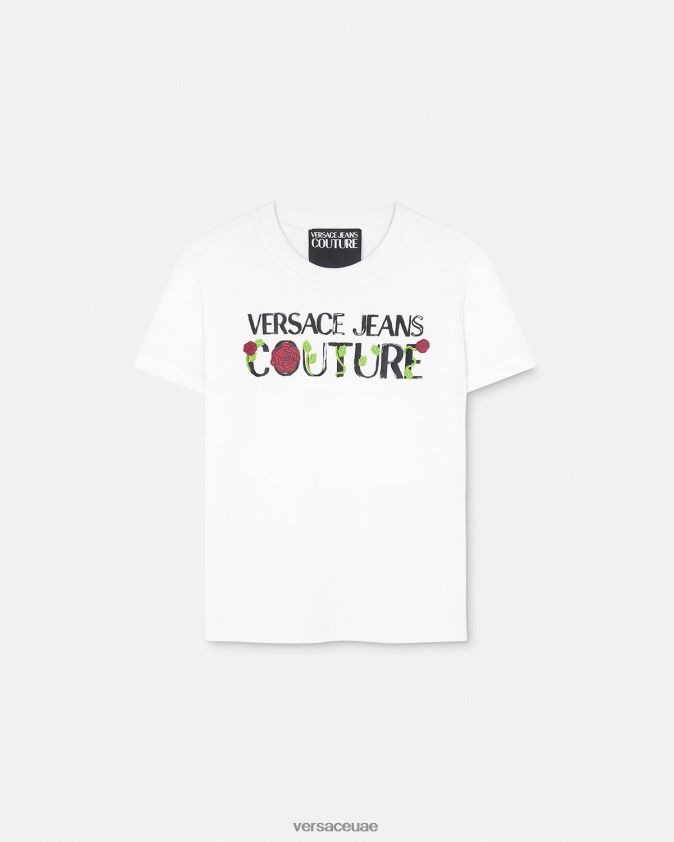 نحيف تي شيرت بشعار الورود Versace أبيض 0FVD2J2169 ملابس