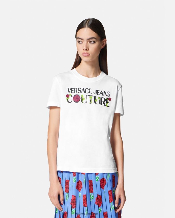نحيف تي شيرت بشعار الورود Versace أبيض 0FVD2J2169 ملابس