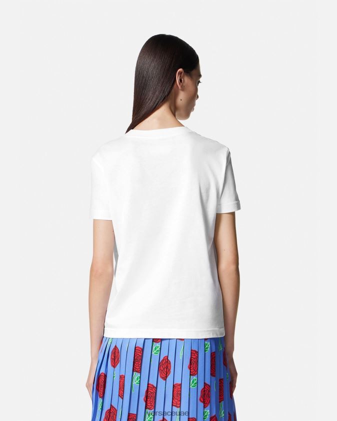 نحيف تي شيرت بشعار الورود Versace أبيض 0FVD2J2169 ملابس