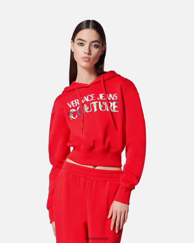 نحيف هودي قصير بشعار الورود Versace البرتقالي 0FVD2J2170 ملابس
