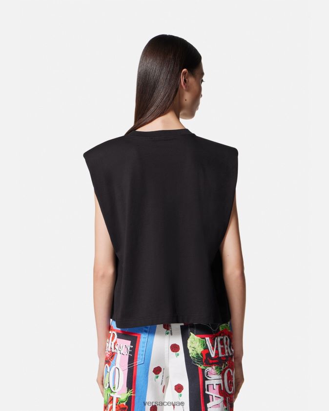 نحيف تي شيرت بشعار الورود Versace أسود 0FVD2J2174 ملابس