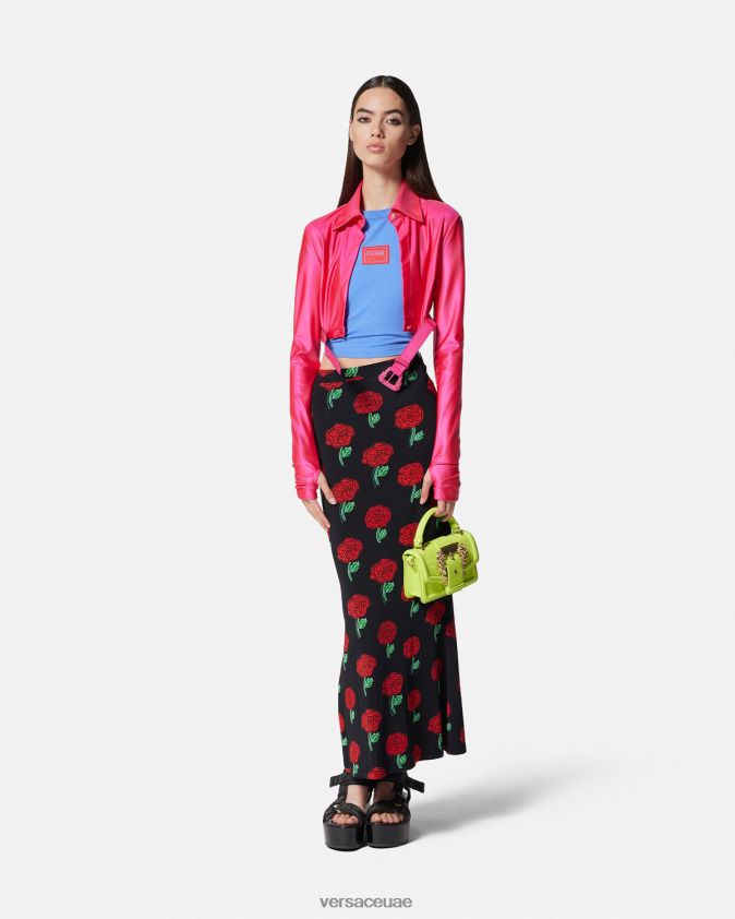 نحيف تنورة ميدي الورود Versace أسود 0FVD2J2180 ملابس