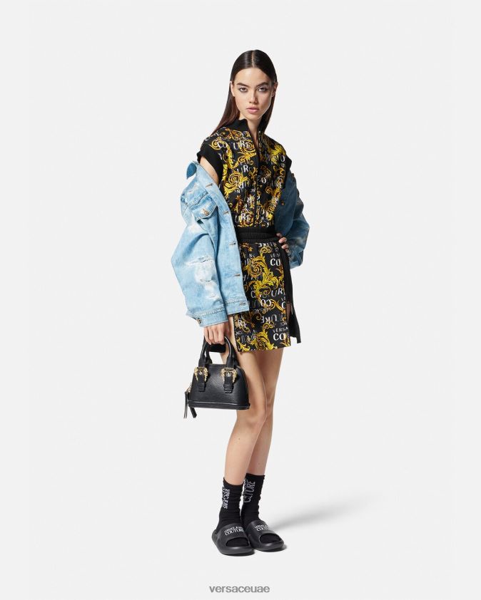 نحيف فستان قصير بشعار الماركة وسحاب Versace الذهب الأسود 0FVD2J2182 ملابس