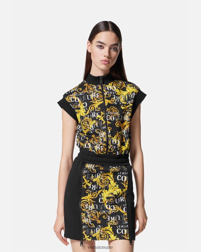 نحيف فستان قصير بشعار الماركة وسحاب Versace الذهب الأسود 0FVD2J2182 ملابس