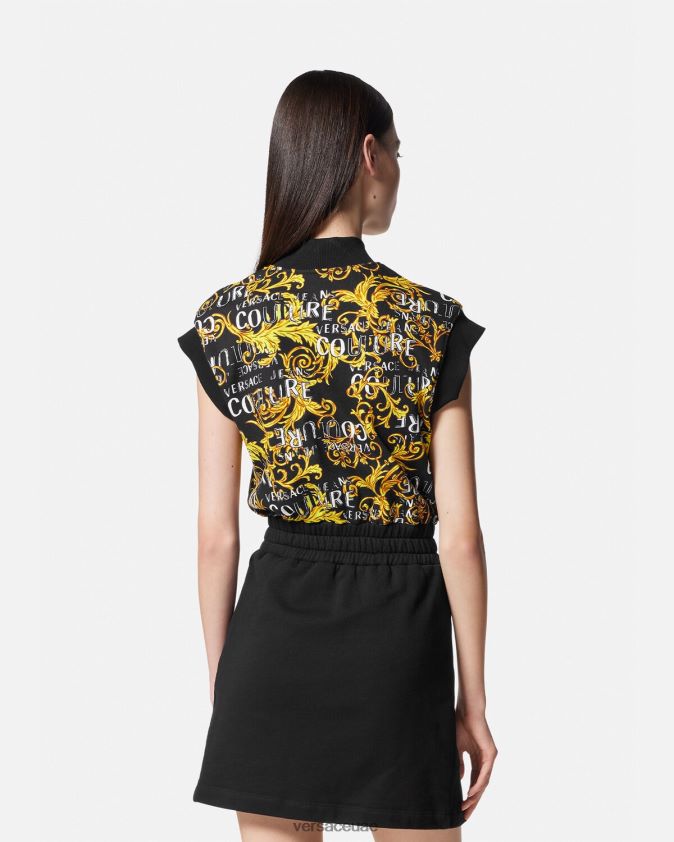 نحيف فستان قصير بشعار الماركة وسحاب Versace الذهب الأسود 0FVD2J2182 ملابس