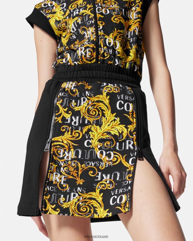 نحيف فستان قصير بشعار الماركة وسحاب Versace الذهب الأسود 0FVD2J2182 ملابس