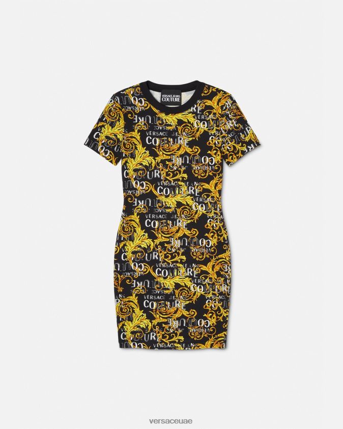 نحيف فستان تي شيرت بشعار الماركة Versace الذهب الأسود 0FVD2J2183 ملابس