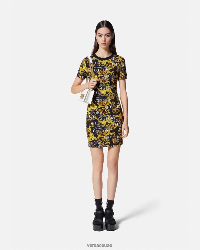 نحيف فستان تي شيرت بشعار الماركة Versace الذهب الأسود 0FVD2J2183 ملابس