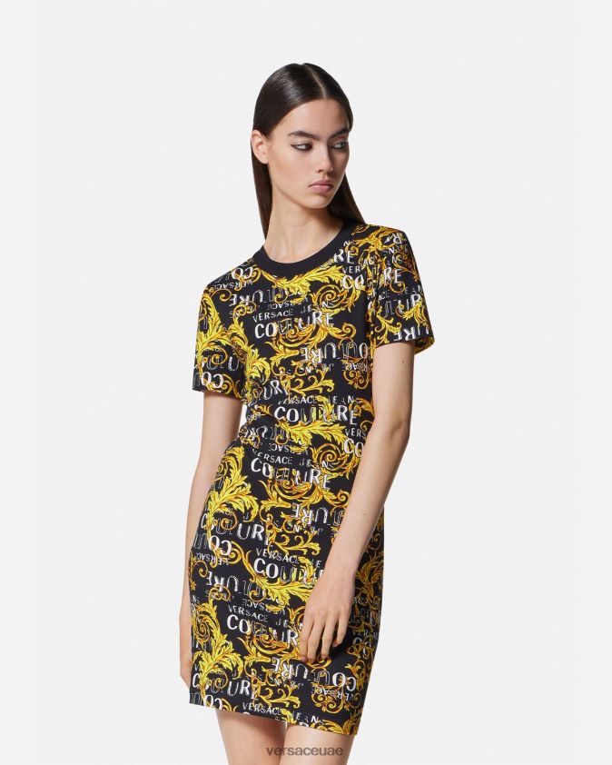 نحيف فستان تي شيرت بشعار الماركة Versace الذهب الأسود 0FVD2J2183 ملابس