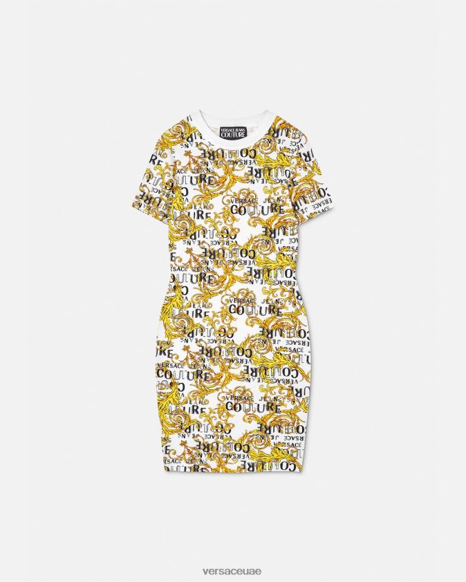 نحيف فستان تي شيرت بشعار الماركة Versace الذهب والأبيض 0FVD2J2185 ملابس