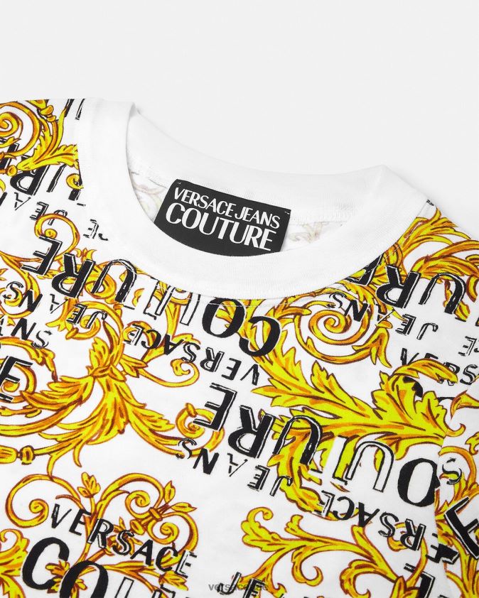 نحيف فستان تي شيرت بشعار الماركة Versace الذهب والأبيض 0FVD2J2185 ملابس