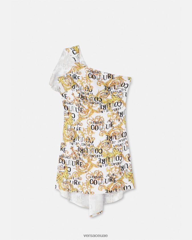 نحيف فستان بكتف واحد وشعار الماركة Versace الذهب والأبيض 0FVD2J2186 ملابس