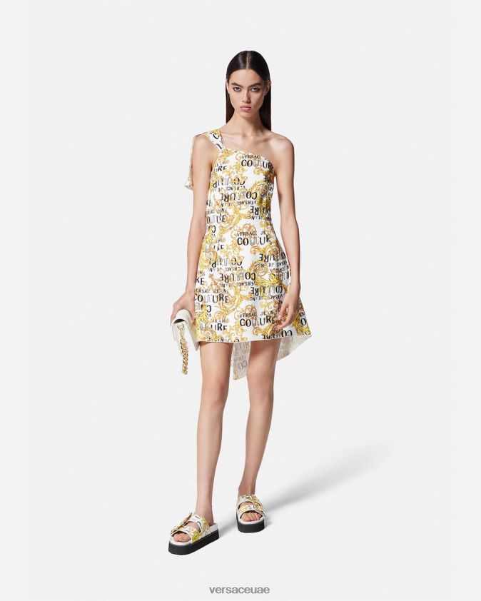 نحيف فستان بكتف واحد وشعار الماركة Versace الذهب والأبيض 0FVD2J2186 ملابس