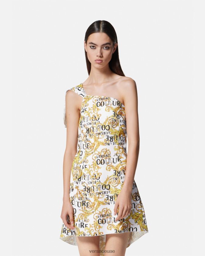 نحيف فستان بكتف واحد وشعار الماركة Versace الذهب والأبيض 0FVD2J2186 ملابس