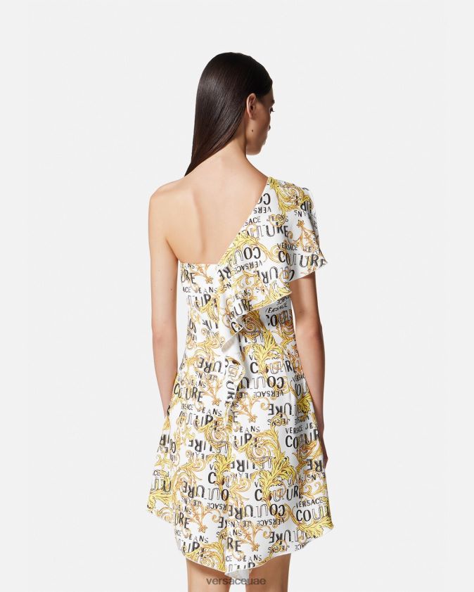نحيف فستان بكتف واحد وشعار الماركة Versace الذهب والأبيض 0FVD2J2186 ملابس