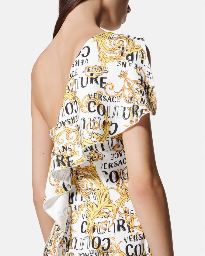 نحيف فستان بكتف واحد وشعار الماركة Versace الذهب والأبيض 0FVD2J2186 ملابس