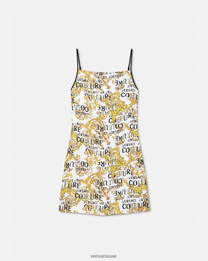 نحيف فستان صغير بشعار الماركة Versace الذهب والأبيض 0FVD2J2187 ملابس