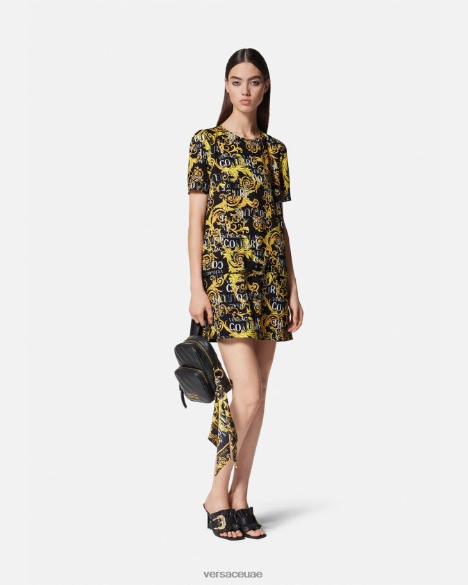 نحيف فستان صغير بشعار الماركة Versace الذهب الأسود 0FVD2J2189 ملابس