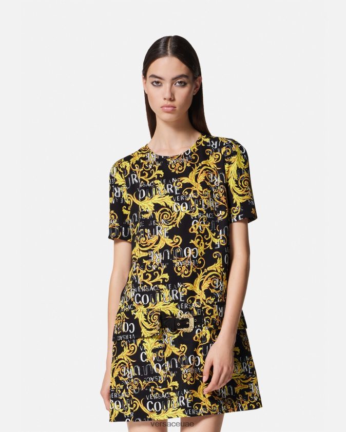 نحيف فستان صغير بشعار الماركة Versace الذهب الأسود 0FVD2J2189 ملابس