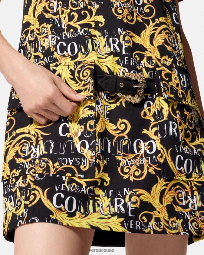 نحيف فستان صغير بشعار الماركة Versace الذهب الأسود 0FVD2J2189 ملابس