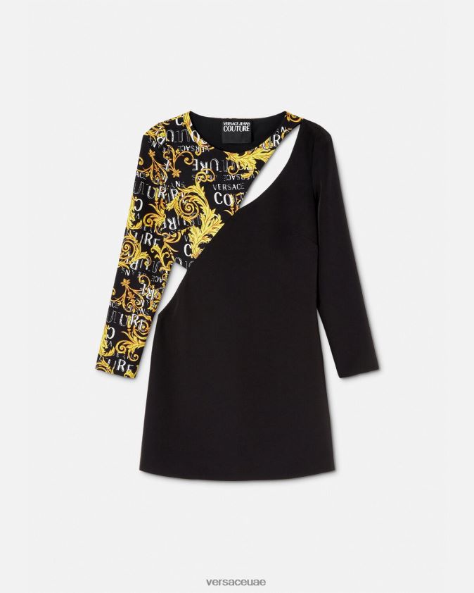 نحيف فستان ميني بفتحات بشعار الماركة Versace أسود 0FVD2J2191 ملابس