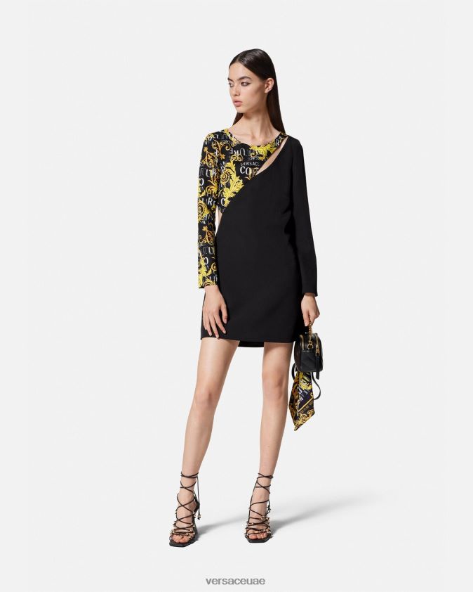 نحيف فستان ميني بفتحات بشعار الماركة Versace أسود 0FVD2J2191 ملابس