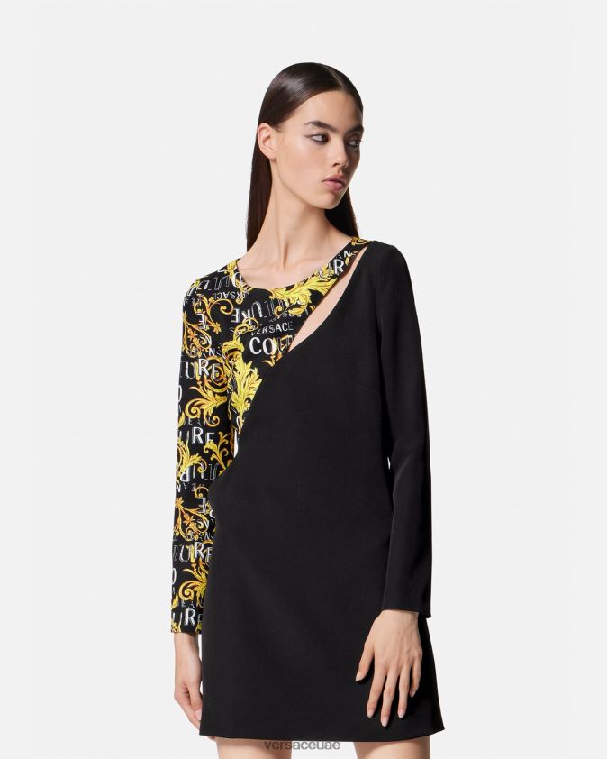 نحيف فستان ميني بفتحات بشعار الماركة Versace أسود 0FVD2J2191 ملابس