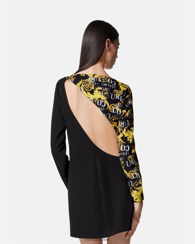 نحيف فستان ميني بفتحات بشعار الماركة Versace أسود 0FVD2J2191 ملابس