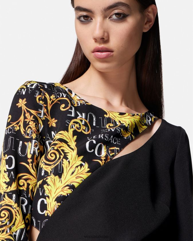 نحيف فستان ميني بفتحات بشعار الماركة Versace أسود 0FVD2J2191 ملابس