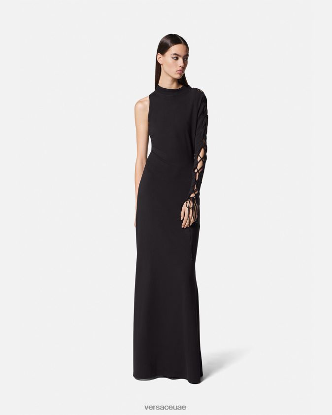 نحيف فستان طويل بكتف واحد Versace أسود 0FVD2J2194 ملابس