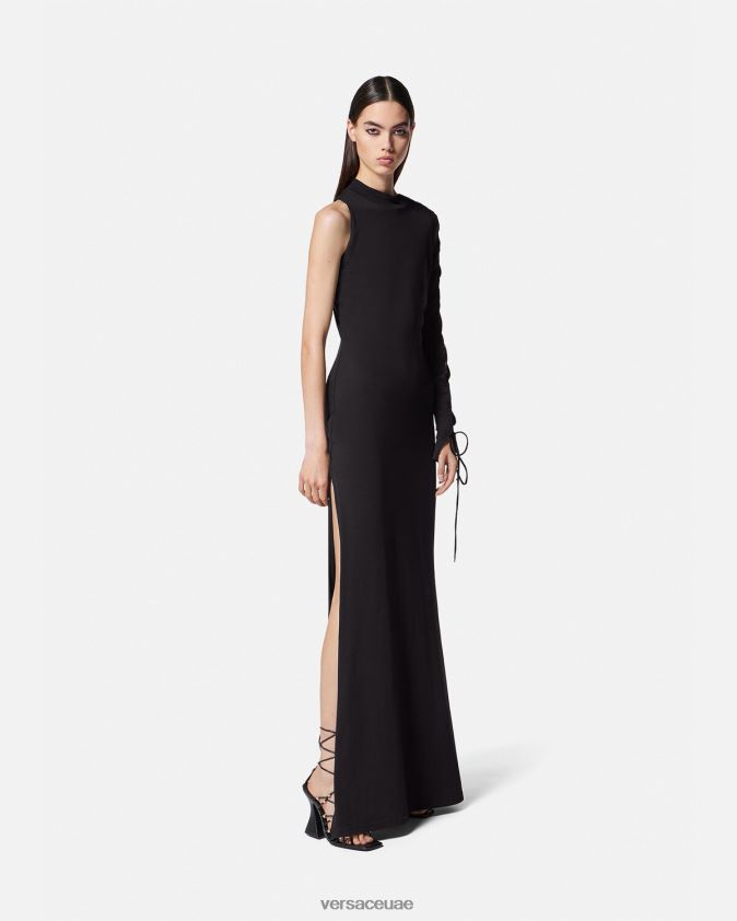 نحيف فستان طويل بكتف واحد Versace أسود 0FVD2J2194 ملابس